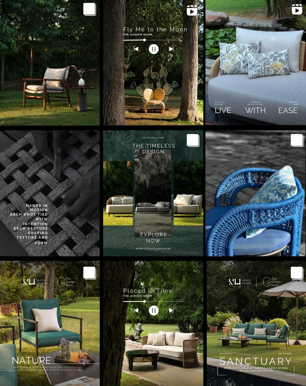 A planned monthly Instagram grid of nine frames for The Garden Room
