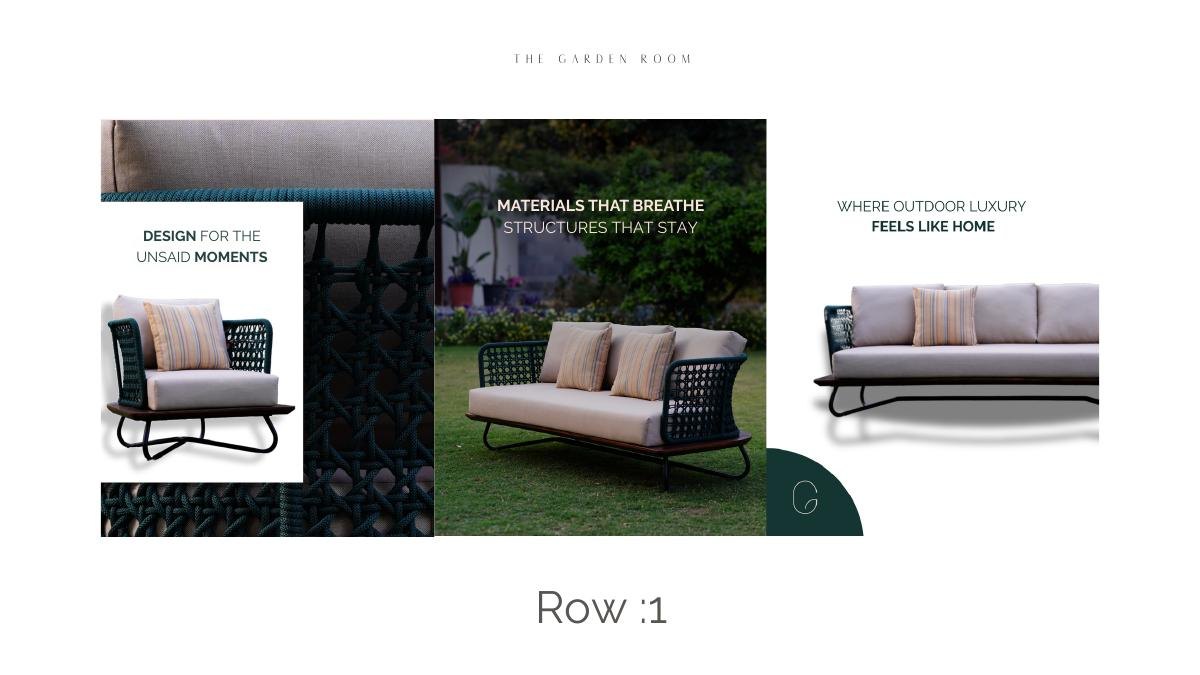 Row of three campaign creatives with headlines about design for unseen moments and materials that breathe