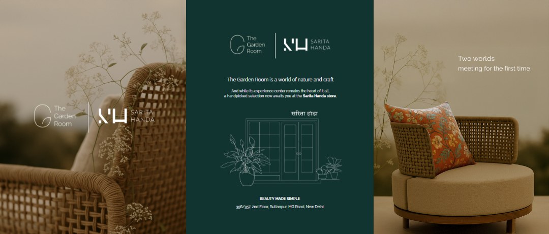 Three-panel co-branded carousel for the Sarita Handa collaboration