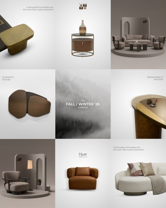 Home ET TU December grid of contemporary furniture on neutral grounds
